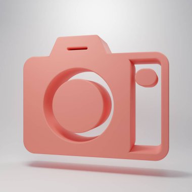 Pembe fotoğraf makinesi simgesi pembe arkaplanda izole edilmiş. Foto kamera. Dijital fotoğrafçılık. Minimalizm kavramı. 3 Boyutlu resimleme.