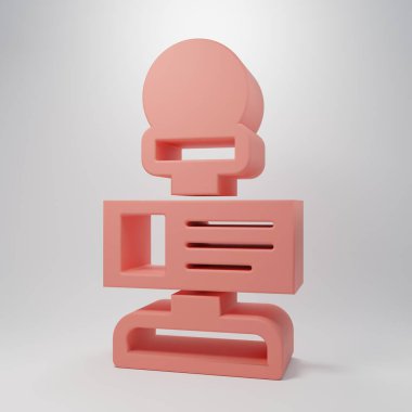 Pembe mikrofon simgesi pembe arka planda izole edilmiş. Radyodaki mikrofondan. Sözcü işareti. Minimalizm kavramı. 3 Boyutlu resimleme.