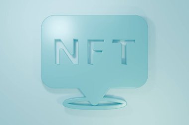 Mavi NFT dijital şifreleme resim simgesi mavi arkaplanda izole edildi. Para iadesi olmayan jeton. Minimalizm kavramı. 3 Boyutlu resimleme.