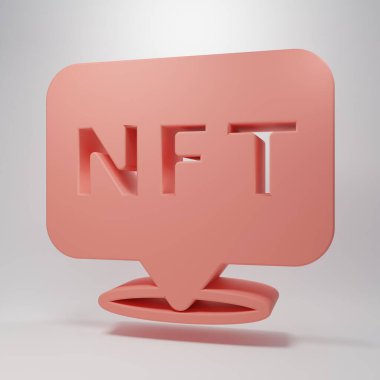 Pink NFT Digital crypto art icon isolated on pink background. Non fungible token. Minimalism concept. 3D render illustration.