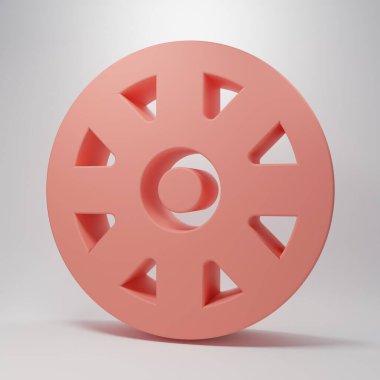 Pink Alloy wheel for car icon isolated on pink background. Minimalism concept. 3D render illustration.
