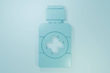 Blue Bottle of medicine syrup icon isolated on blue background. Minimalism concept. 3D render illustration.
