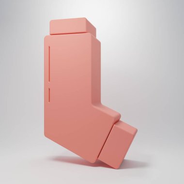 Pink Inhaler icon isolated on pink background. Breather for cough relief, inhalation, allergic patient. Medical allergy asthma inhaler spray. Minimalism concept. 3D render illustration.