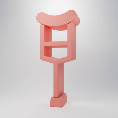 Pink Crutch or crutches icon isolated on pink background. Equipment for rehabilitation of people with diseases of musculoskeletal system. Minimalism concept. 3D render illustration.