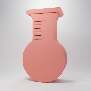 Pembe test tüpü ve pembe arka planda izole edilmiş şişe ikonu. Kimyasal laboratuvar testi. Laboratuvar camları. Minimalizm kavramı. 3 Boyutlu resimleme.
