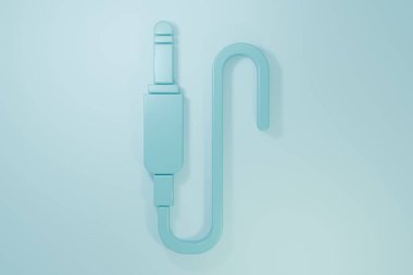 Mavi Ses Jack simgesi mavi arkaplanda izole edildi. Bağlantı ses ekipmanları için ses kablosu. Fiş kablosu. Müzik aleti. Minimalizm kavramı. 3 Boyutlu resimleme.