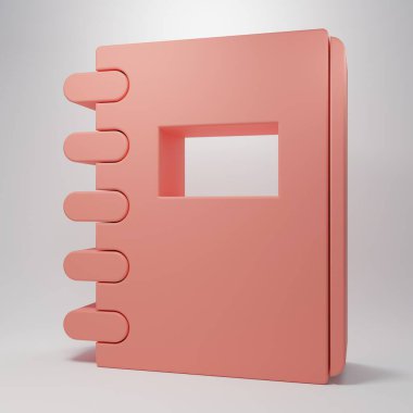 Pembe Not Defteri simgesi pembe arkaplanda izole edilmiş. Spiral not defteri simgesi. Okul defteri. Yazı tahtası. Okul günlüğü. Minimalizm kavramı. 3 Boyutlu resimleme.