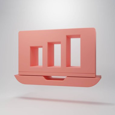 Pembe arkaplanda grafik grafik simgesi olan pembe dizüstü bilgisayar. Metin dosya simgesini rapor et. Muhasebe tabelası. Denetim, analiz, planlama. Minimalizm kavramı. 3 Boyutlu resimleme.