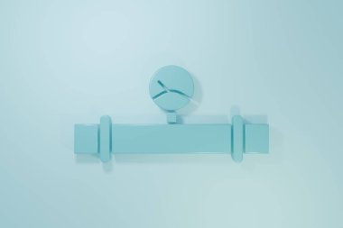 Blue Industry metallic pipe and manometer icon isolated on blue background. Minimalism concept. 3D render illustration.