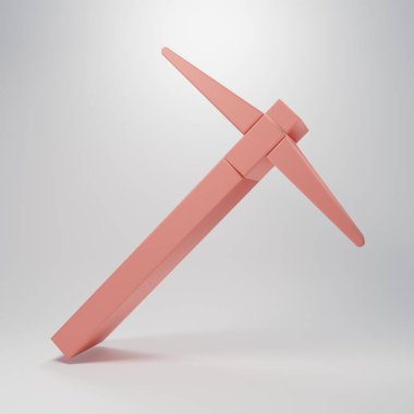 Pembe Kazma simgesi pembe arkaplanda izole edilmiş. Minimalizm kavramı. 3 Boyutlu resimleme.