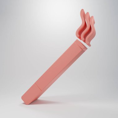 Pembe sigara ikonu pembe arka planda izole edilmiş. Tütün tabelası. Sigara içme sembolü. Minimalizm kavramı. 3 Boyutlu resimleme.