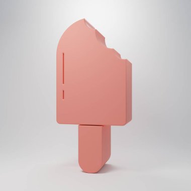 Pembe dondurma ikonu pembe arka planda izole edilmiş. Güzel sembol. Minimalizm kavramı. 3 Boyutlu resimleme.