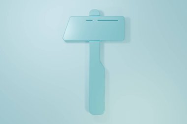 Mavi çekiç simgesi mavi arkaplanda izole edildi. Tamir için bir araç. Minimalizm kavramı. 3 Boyutlu resimleme.