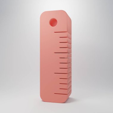 Pembe cetvel simgesi pembe arkaplanda izole edilmiş. Düz sembol. Minimalizm kavramı. 3 Boyutlu resimleme.