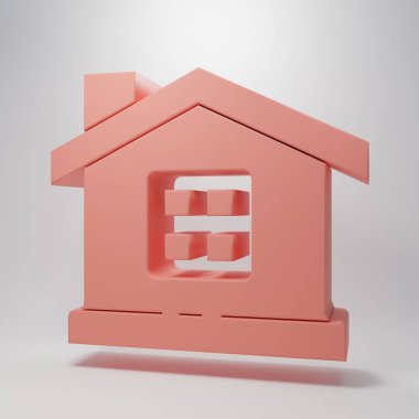 Pembe Ev simgesi pembe arka planda izole edilmiş. Ev sembolü. Minimalizm kavramı. 3 Boyutlu resimleme.
