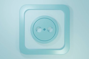 Mavi Elektrik çıkış simgesi mavi arkaplanda izole edildi. Elektrik prizi. Rosette sembolü. Minimalizm kavramı. 3 Boyutlu resimleme.