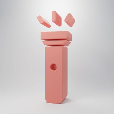 Pembe el feneri simgesi pembe arkaplanda izole edilmiş. Minimalizm kavramı. 3 Boyutlu resimleme.