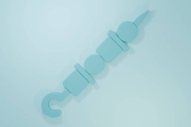 Mavi arka planda mavi ızgara şiş kebap izole edilmiş şiş çubuk ikonu. Şiş çubukta et kebabı. Izgara etle piknik. Minimalizm kavramı. 3 Boyutlu resimleme.