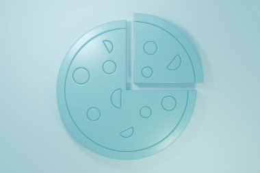 Mavi Pizza simgesi mavi arkaplanda izole edildi. Fast food menüsü. Minimalizm kavramı. 3 Boyutlu resimleme.