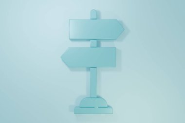 Mavi Yol trafik tabelası. Mavi arkaplanda işaretleme simgesi izole edildi. İşaretçi sembolü. İzole sokak bilgi levhası. Yön tabelası. Minimalizm kavramı. 3 Boyutlu resimleme.