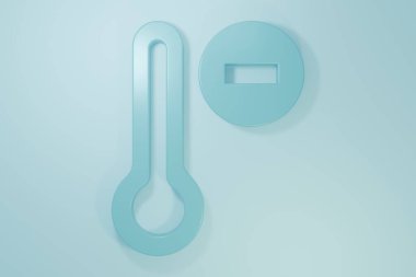 Mavi Meteoroloji termometresi mavi arkaplanda izole edilmiş ikonu ölçüyor. Termometre termometresi sıcak ya da soğuk hava gösteriyor. Minimalizm kavramı. 3 Boyutlu resimleme.