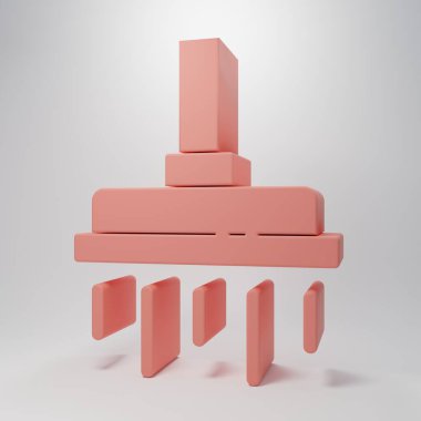 Pembe duş başlığında pembe zemin üzerinde su damlaları akan ikon izole edilmiş. Minimalizm kavramı. 3 Boyutlu resimleme.