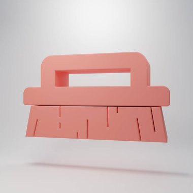 Pembe arkaplanda izole edilmiş temizlik ikonu için pembe fırça. Minimalizm kavramı. 3 Boyutlu resimleme.