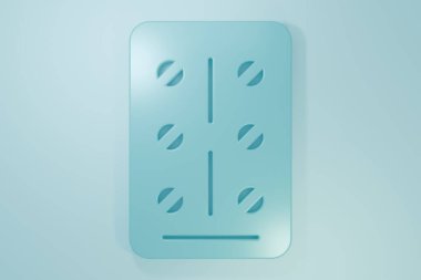 Mavi arka planda mavi haplar izole edilmiş. İlaç paketi. Tablet, vitamin, antibiyotik, aspirin. Minimalizm kavramı. 3 Boyutlu resimleme.