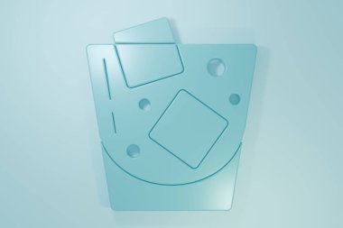 Blue Glass of whiskey and ice cubes icon isolated on blue background. Minimalism concept. 3D render illustration.