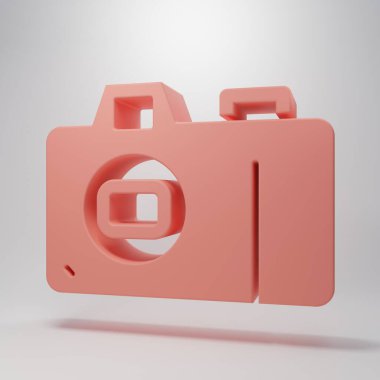 Pembe fotoğraf makinesi simgesi pembe arkaplanda izole edilmiş. Fotoğraf makinesi simgesi. Minimalizm kavramı. 3 Boyutlu resimleme.