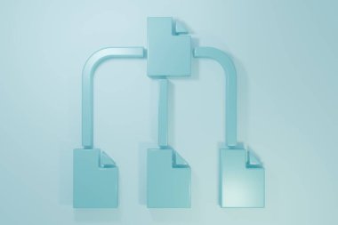 Blue Folder tree icon isolated on blue background. Computer network file folder organization structure flowchart. Minimalism concept. 3D render illustration.