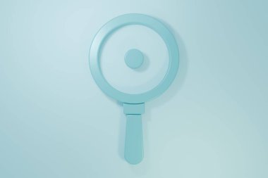 Mavi kızartma tavası simgesi mavi arkaplanda izole edildi. Kızartma veya kızartma gıda sembolü. Minimalizm kavramı. 3 Boyutlu resimleme.
