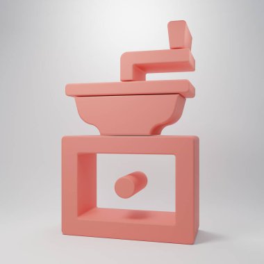 Pembe manuel kahve öğütücü ikonu pembe arka planda izole edilmiş. Minimalizm kavramı. 3 Boyutlu resimleme.