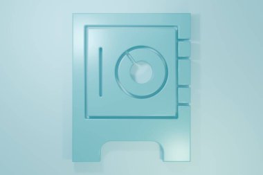 Mavi Güvenli simgesi mavi arkaplanda izole edildi. Kapı, şifreli bir banka kasası. Güvenilir Veri Koruma. Minimalizm kavramı. 3 Boyutlu resimleme.