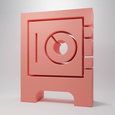 Pembe kasa simgesi pembe arkaplanda izole edilmiş. Kapı, şifreli bir banka kasası. Güvenilir Veri Koruma. Minimalizm kavramı. 3 Boyutlu resimleme.