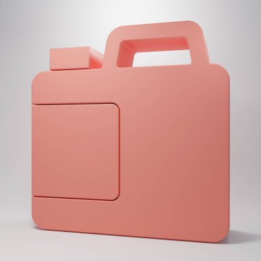 Çamaşır deterjanı, çamaşır suyu, bulaşık deterjanı ya da pembe arka planda izole edilmiş başka bir temizlik malzemesi ikonu için pembe plastik şişe. Minimalizm kavramı. 3 Boyutlu resimleme.