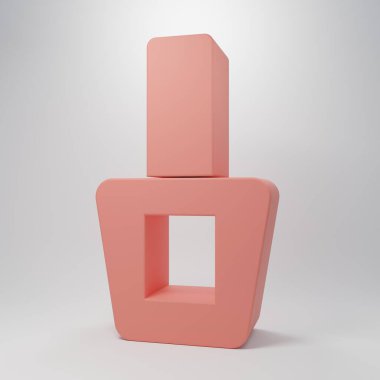 Pembe tırnak cilası ikonu pembe arka planda izole edilmiş. Minimalizm kavramı. 3 Boyutlu resimleme.
