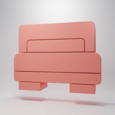 Pembe otel odası yatak ikonu pembe arka planda izole edilmiş. Minimalizm kavramı. 3 Boyutlu resimleme.