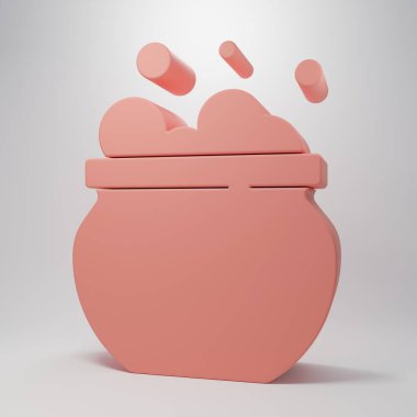 Pembe Cadı Kazan ikonu pembe arka planda izole edilmiş. Mutlu Cadılar Bayramı Partisi. Minimalizm kavramı. 3 Boyutlu resimleme.