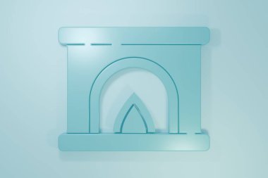 Blue Interior fireplace icon isolated on blue background. Minimalism concept. 3D render illustration.