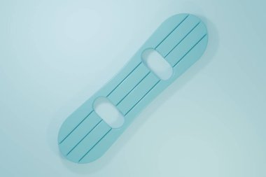 Blue Snowboard icon isolated on blue background. Snowboarding board icon. Extreme sport. Sport equipment. Minimalism concept. 3D render illustration.