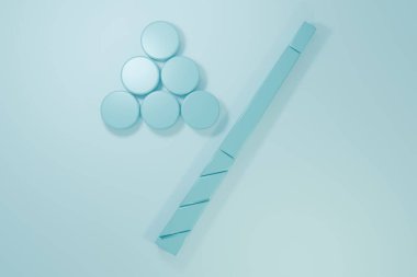 Blue Billiard cue and ball icon isolated on blue background. Minimalism concept. 3D render illustration.