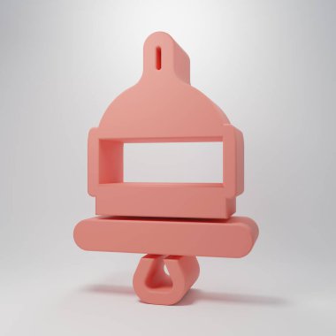 Pembe zil simgesi pembe arka planda izole edilmiş. Yangın alarmı. Servis zili, el zili işareti, uyarı sembolü. Minimalizm kavramı. 3 Boyutlu resimleme.
