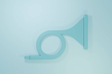 Mavi enstrümanlı trompet ikonu mavi arka planda izole edildi. Minimalizm kavramı. 3 Boyutlu resimleme.