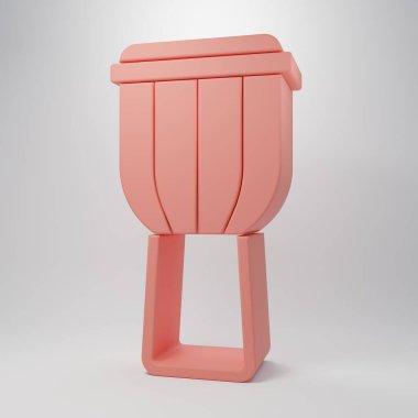 Pembe Davul simgesi pembe arka planda izole edilmiş. Müzik işareti. Müzik aleti sembolü. Minimalizm kavramı. 3 Boyutlu resimleme.