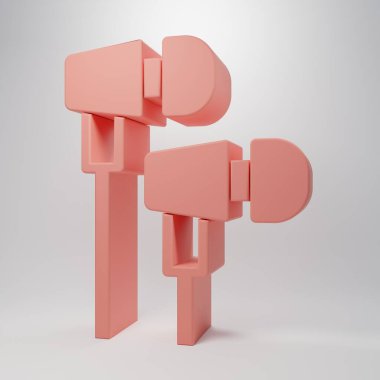 Pembe Hava Kulaklık ikonu pembe arka planda izole edilmiş. Kulaklıklar için kablosuz cihaz. Elektronik cihazlar. Minimalizm kavramı. 3 Boyutlu resimleme.