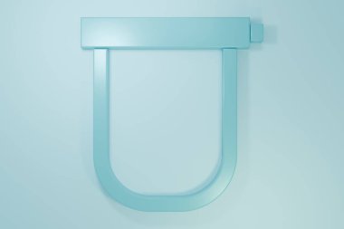 Blue Bicycle lock U shaped industrial icon isolated on blue background. Minimalism concept. 3D render illustration.