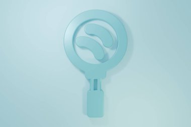 Mavi kızartma tavası simgesi mavi arkaplanda izole edildi. Kızartma veya kızartma gıda sembolü. Minimalizm kavramı. 3 Boyutlu resimleme .