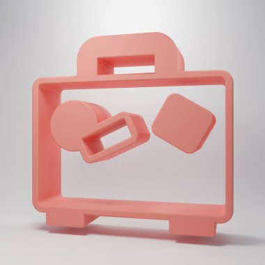 Pembe arka planda izole edilmiş seyahat simgesi için pembe bavul. Seyahat bagaj tabelası. Seyahat bagaj ikonu. Minimalizm kavramı. 3 Boyutlu resimleme .