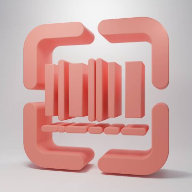 Pink Scanner scanning bar code icon isolated on pink background. Barcode label sticker. Identification for delivery with bars. Minimalism concept. 3D render illustration .